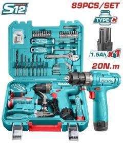 Kit caisse a outils et visseuse 12V 89 Piéces TOTAL